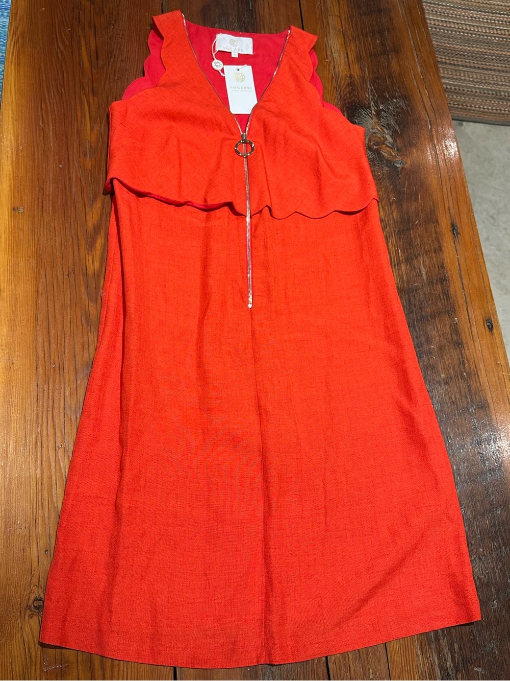 Socapri Linen Dress, Coral Orange, IT 40 (Women's XS/S)